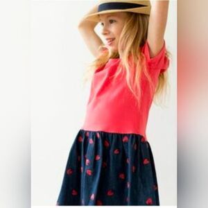 Hanna Andersson Red Blue Sunny Playdress Kids Short Sleeve Dress Sz 5 Strawberry